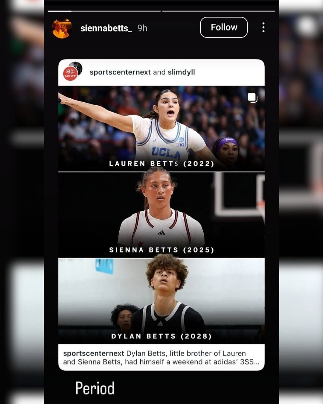 UCLA-bound Sienna Betts shares 1-word reaction as the Betts family basketball legacy gets spotlight. (Image via Instagram @siennabetts_)
